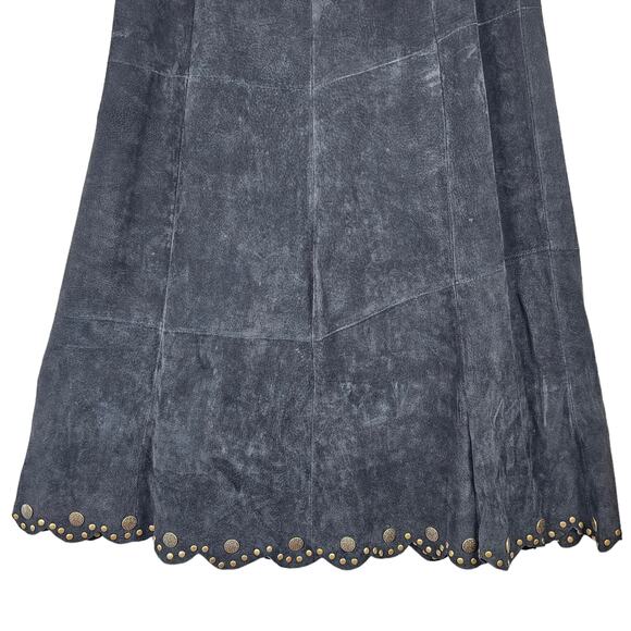 Montanaco black suede flared skirt scallop hem studs Western Large - Picture 4 of 8